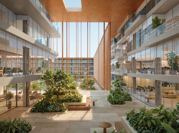 A triple-height garden lounge